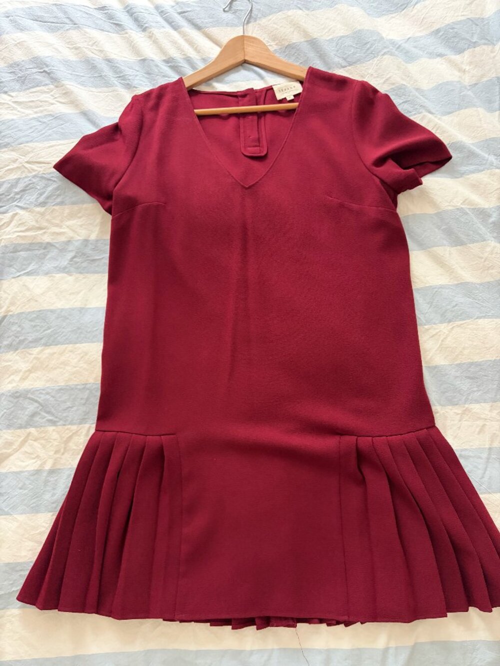Sezane Burgundy Pleated Minidress (Size 38)